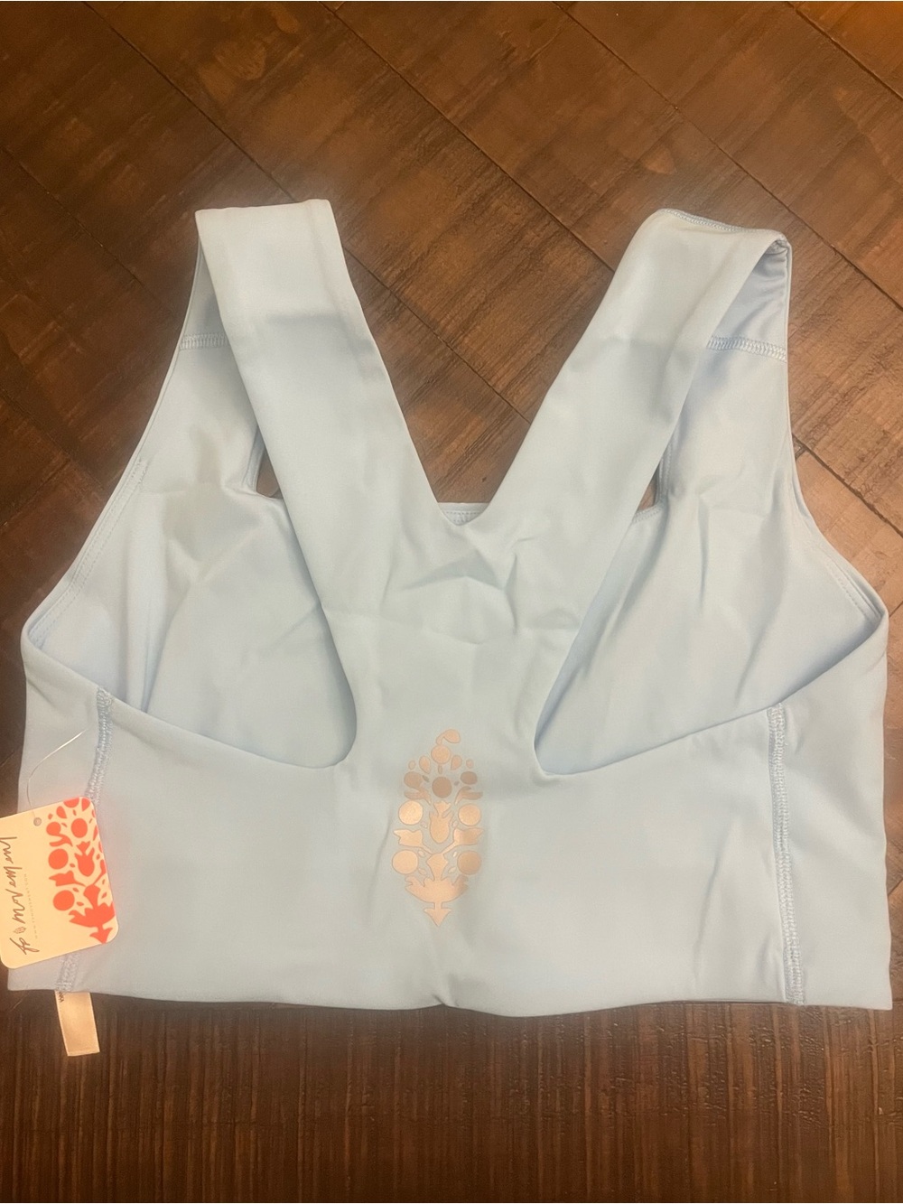 Free People Light Blue Racerback Sports Bra with Metallic Logo
